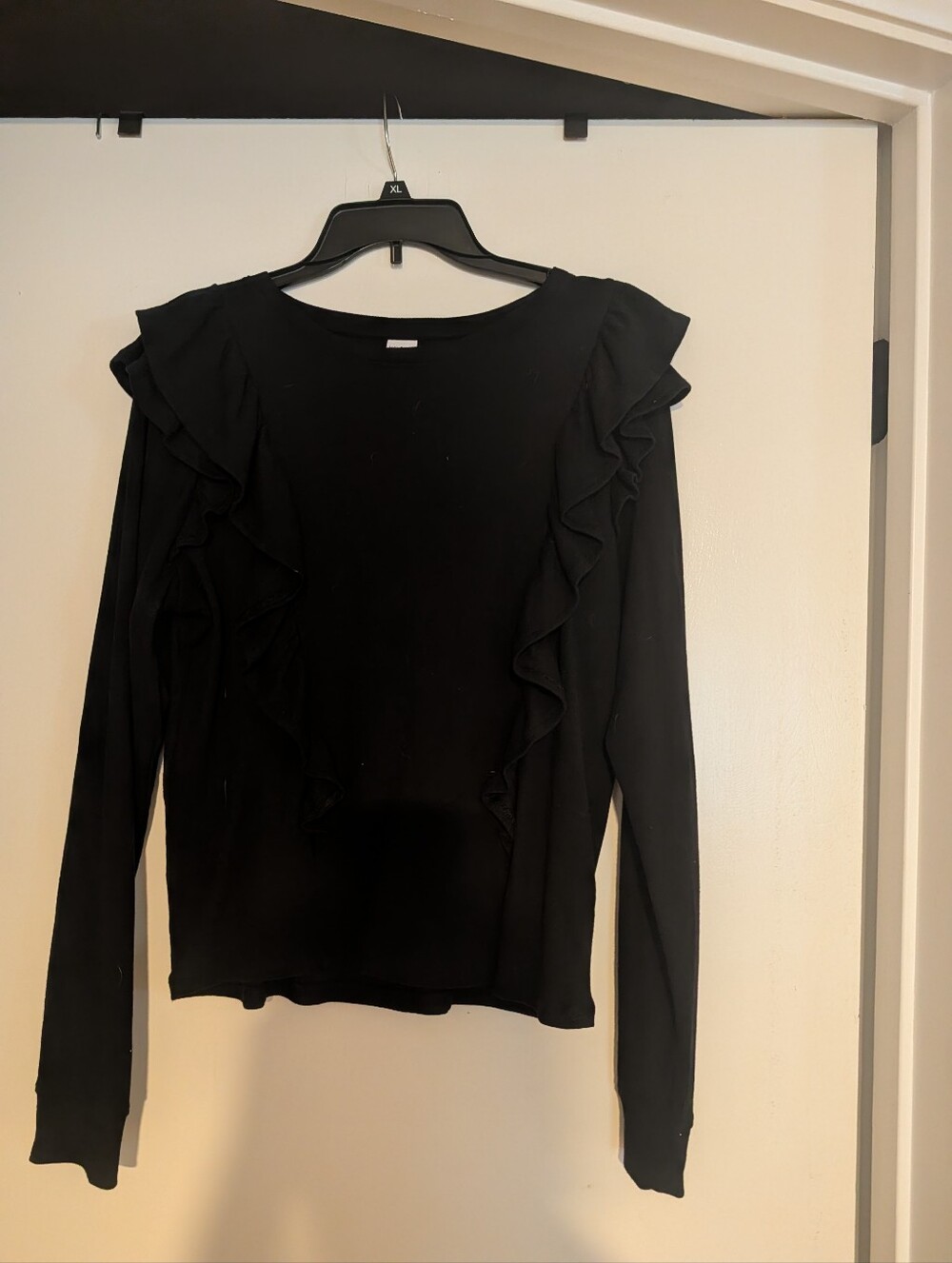 Melrose and Market Black Ruffle-Front Long Sleeve Top